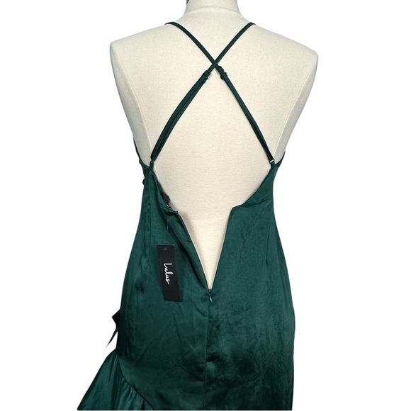 NWT Lulus Lucky Lady Hunter Green Satin Ruffled Maxi Dress Size M (6-8) - Picture 12 of 15
